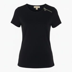 Michael Kors Black Ruched Side Zip Shoulder Tee – Size L